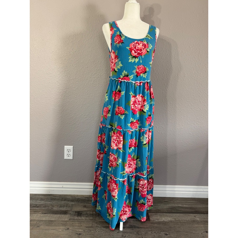 Matilda Jane Size M No End Blue Floral Tiered Sleeveless Maxi Dress Pockets